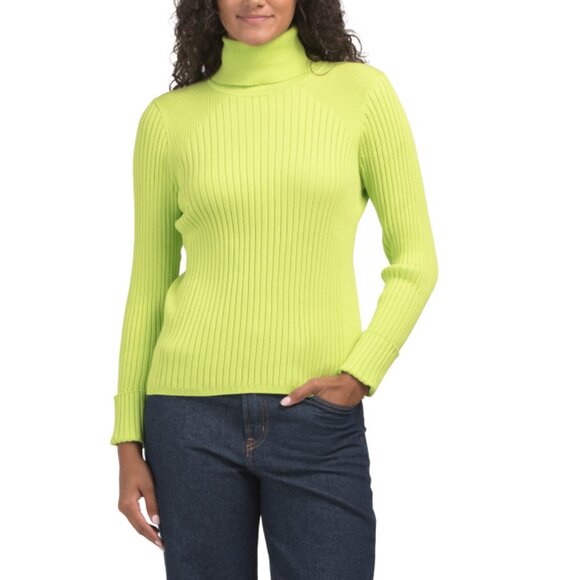 EDINBURGH KNITS lime Pima Cotton Cotton Turn Back Cuff Sweater With Roll Neck - Picture 1 of 2